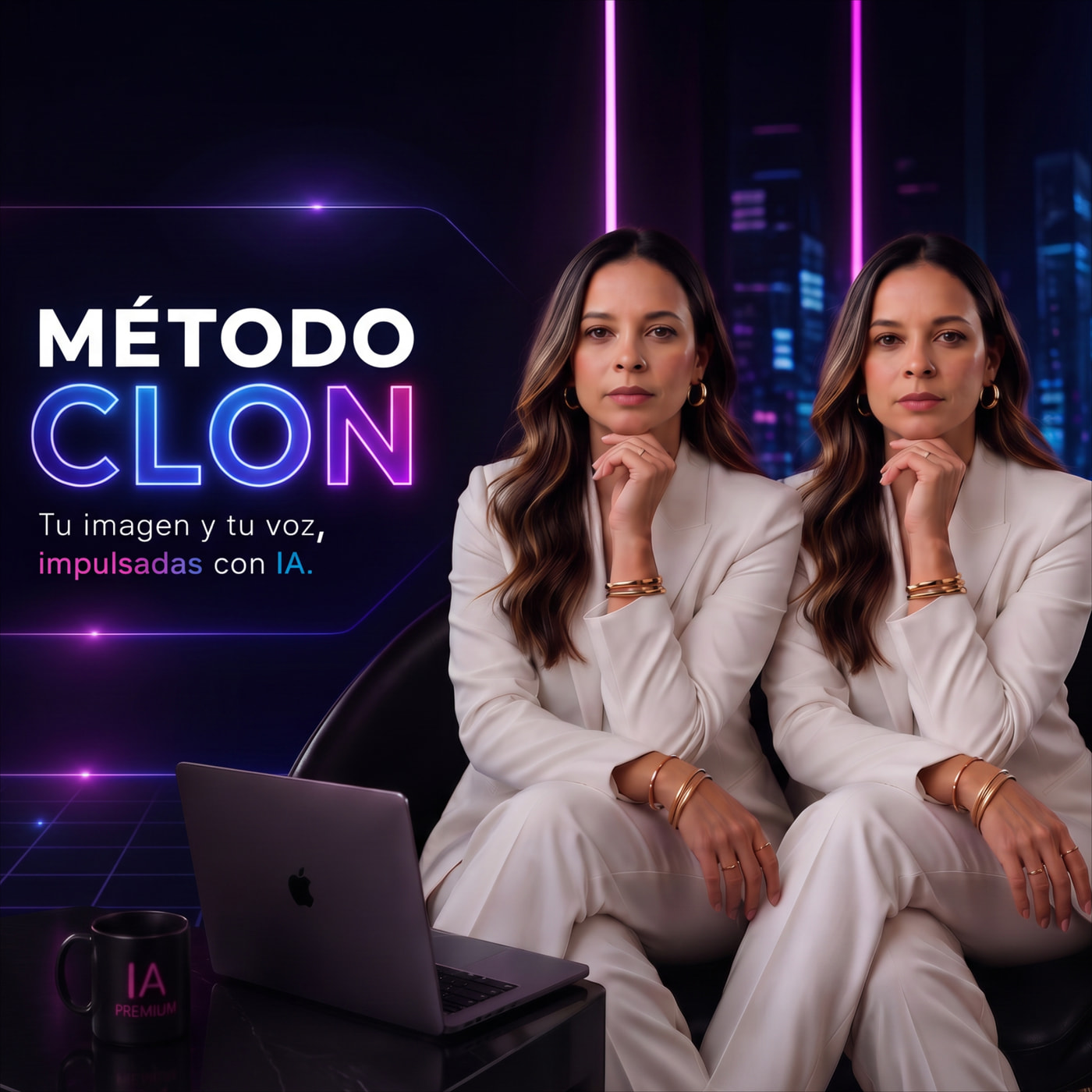 Anyi junto a su clon digital